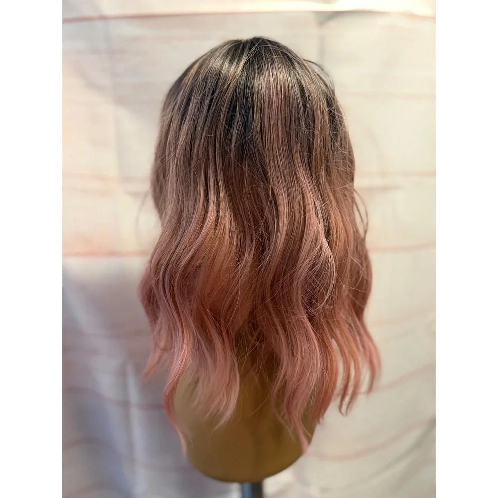 Light pink wavy synthetic wig